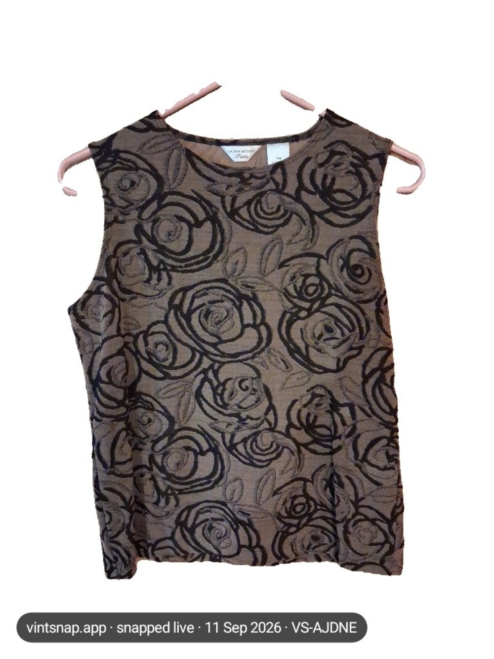 Laura Ashley Taupe Tank Top with Black Rose Motif